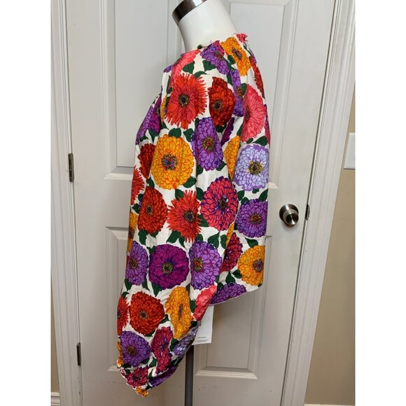 LA DoubleJ Zinnie Multicolor Floral Ruffle Neck Boho Top $520, Size S - Picture 6 of 11